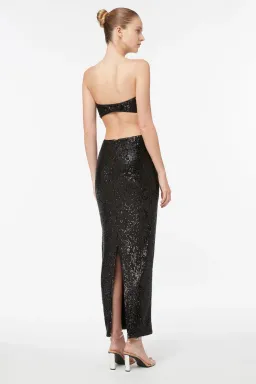 Manning Cartell Before Pop Strapless Midi Dress Black Sequin Size 10 for rent on The Volte - image 2