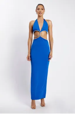 Meshki Nicha Diamante Cut Out Maxi Dress Cobalt Blue Size 8 for rent on The Volte - image 1