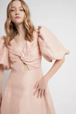 Aje Dusk Knot Puff Sleeve Midi Dress Blush Size AU 16 for rent on The Volte - image 2