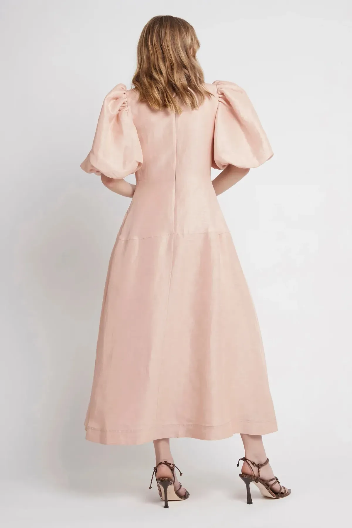 Aje Dusk Knot Puff Sleeve Midi Dress Blush Size AU 16 - Image 3