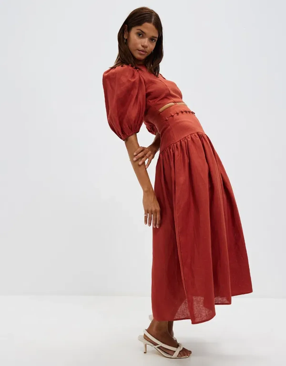 Aere Button Detail Maxi Dress Rust Size 8 - Image 2