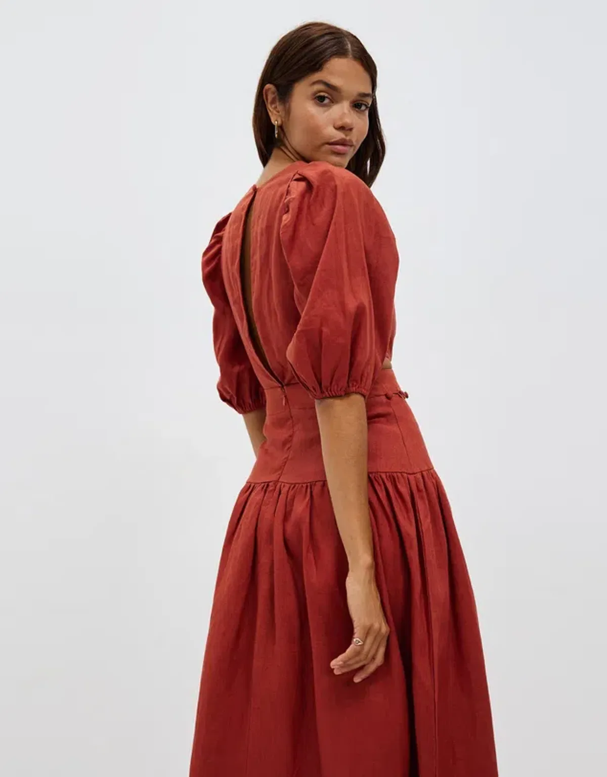 Aere Button Detail Maxi Dress Rust Size 8 - Image 3