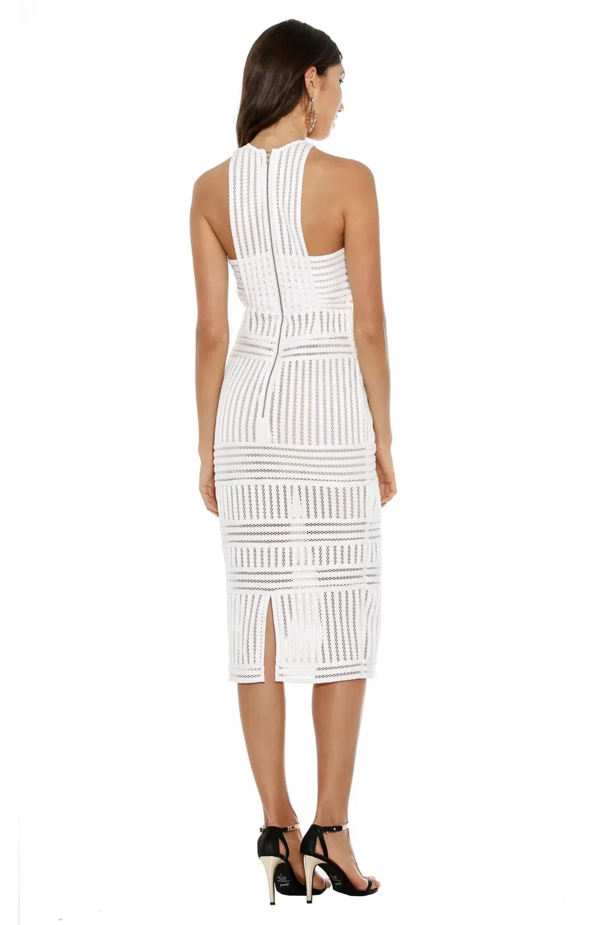 Self Portrait Striped Mesh Column Dress White Size 8 - Image 3