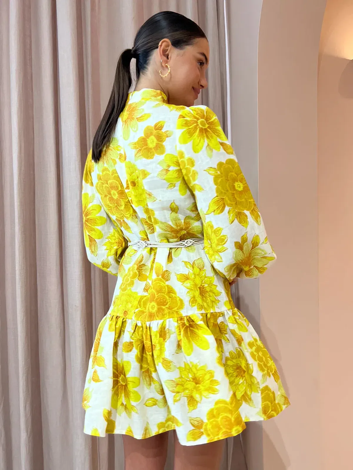 Alemais Sonny Floral Yellow Mini Dress Size 8 - Image 3