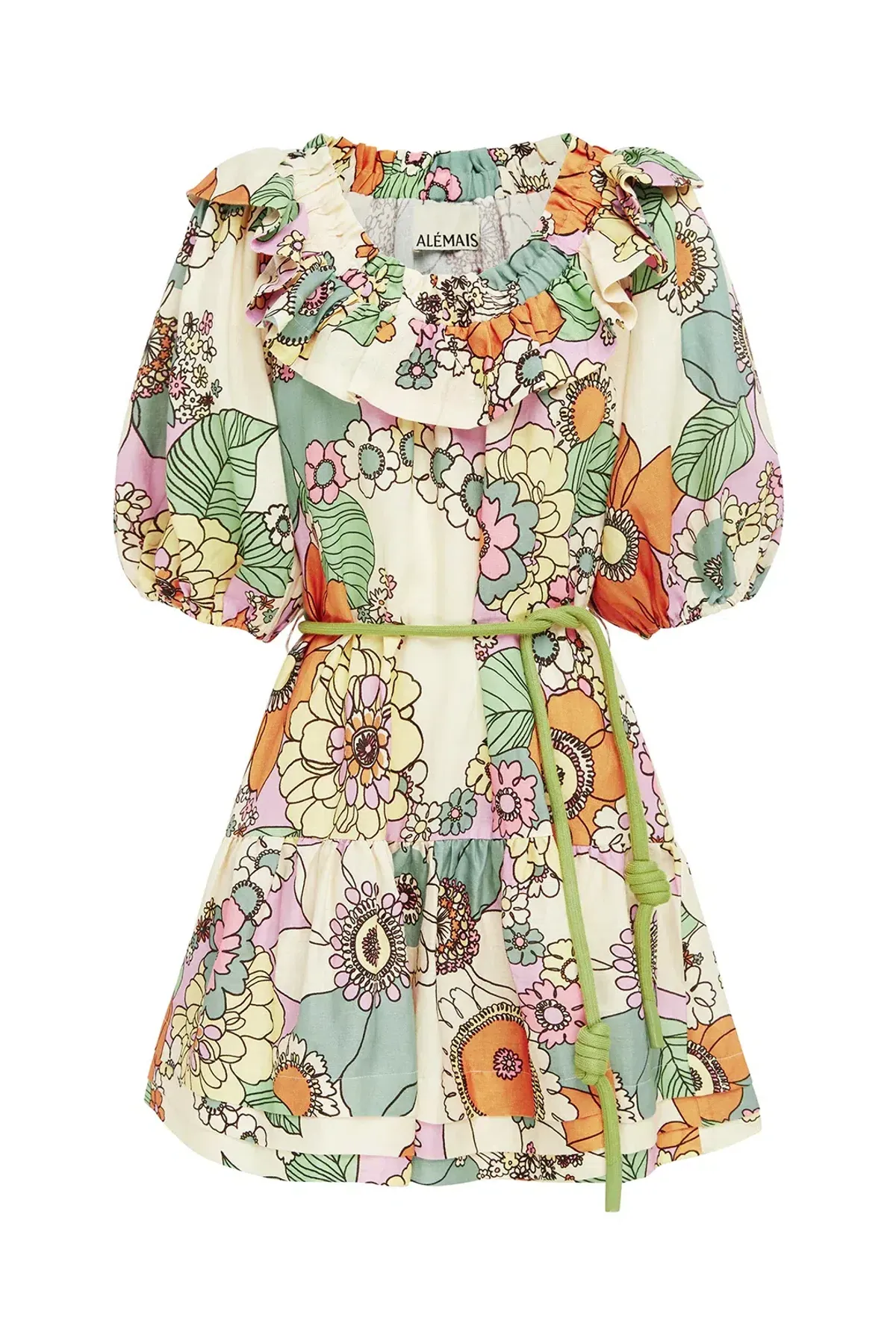 Alemais Exclusive Farah Ruffle Mini Dress Floral Size 6 - Image 4