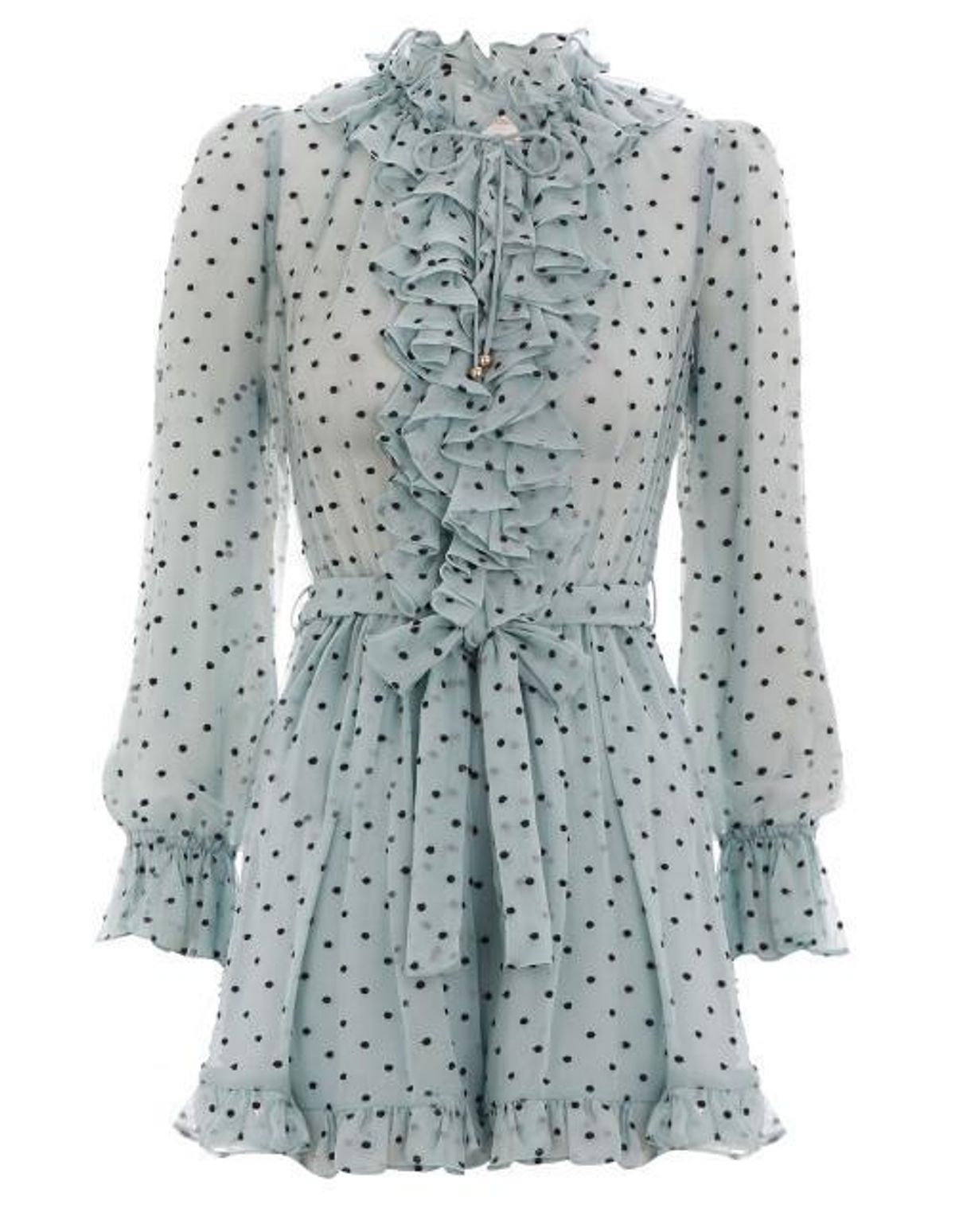 Zimmermann Whitewave Ruffle Playsuit Seafoam/Navy Dot Size 8 - Image 4
