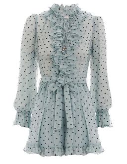 Zimmermann Whitewave Ruffle Playsuit Seafoam/Navy Dot Size 8 for rent on The Volte - image 4