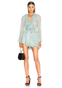 Zimmermann Whitewave Ruffle Playsuit Seafoam/Navy Dot Size 8 for rent on The Volte - image 1