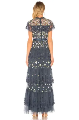 Needle and Thread Tiered Anglais Gown Washed Indigo Beaded Floral Size 8 for rent on The Volte - image 3