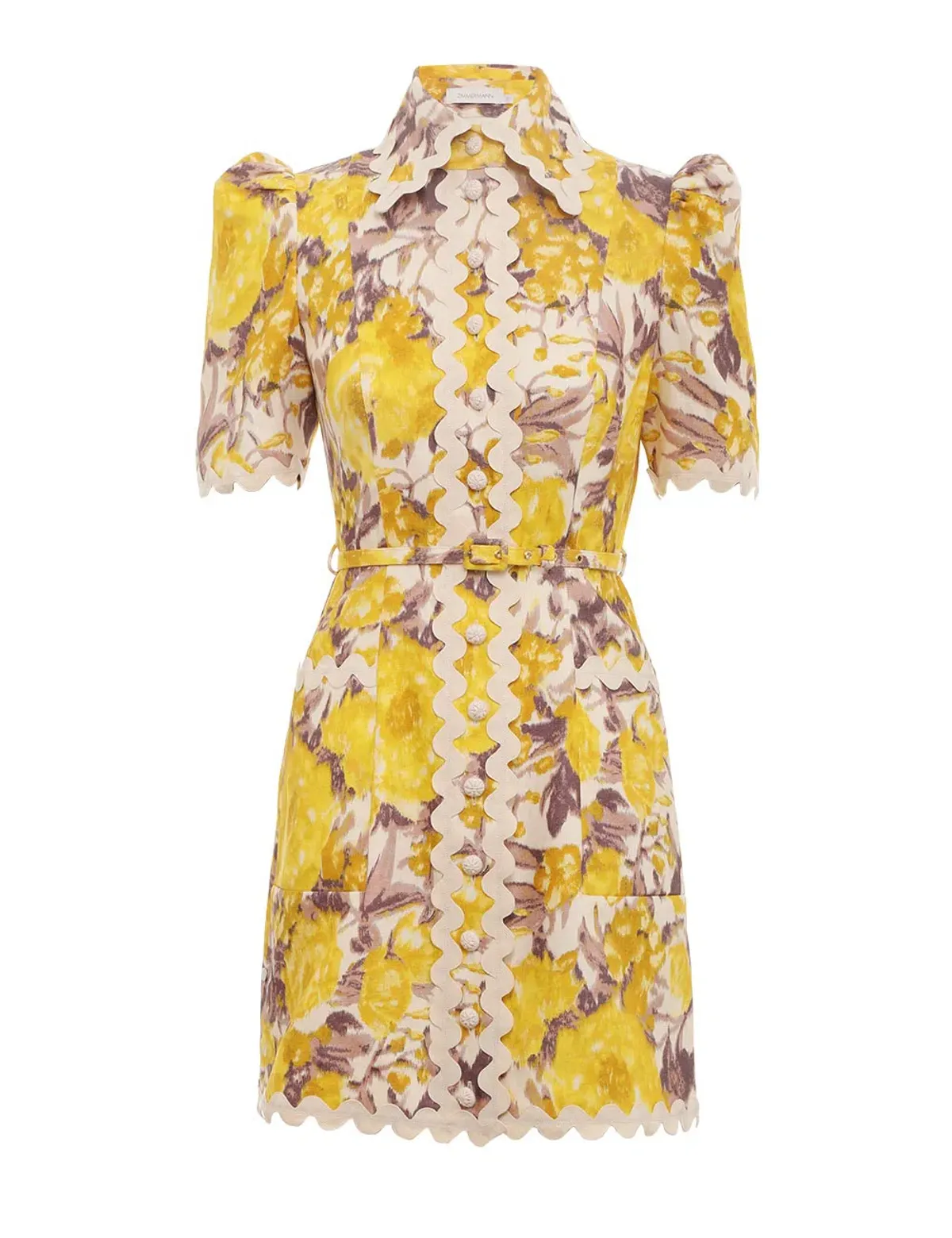 Zimmermann High Tide Ric Rac Mini Dress Yellow Ikat Floral Size 1 / AU 10 - Image 3