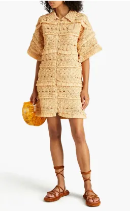 Zimmermann Postcard Straw Crochet Mini Dress Beige Size 0/AU 8 for rent on The Volte - image 1