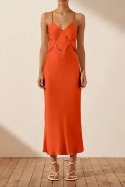 Shona Joy Milo Cut Out Slit Midi Dress - Hibiscus Red/ Orange Size AU 12 for rent on The Volte - image 1