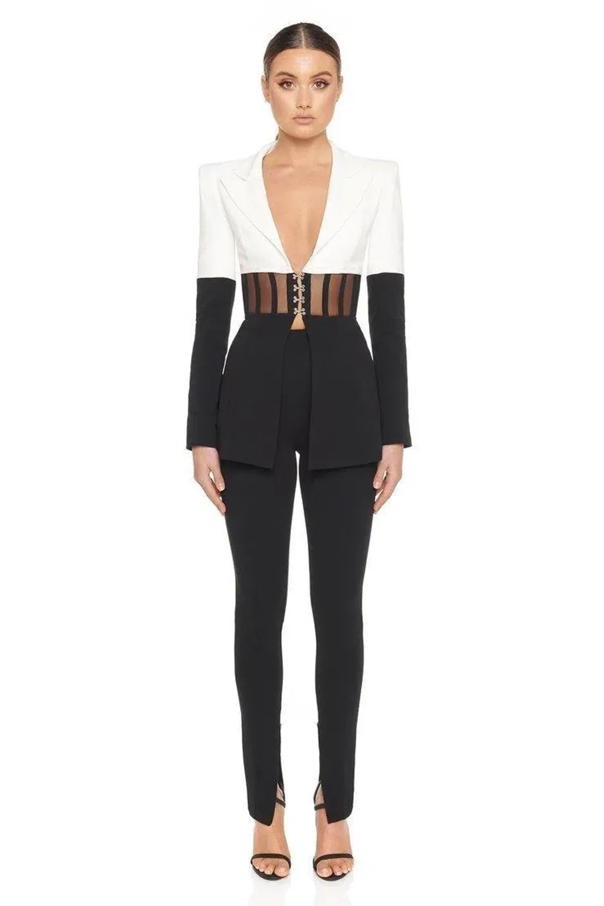  Eliya the Label Kira Two-Piece Suit Black/White Size 6 - Image 1