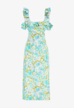 Zimmermann High Tide Frilled Midi Aqua Ikat Floral Size 1/Au 10  for rent on The Volte - image 3