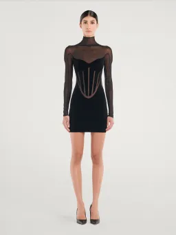 Mugler Wolford Mesh-paneled Mini Dress Black Size 6  for rent on The Volte - image 1