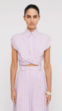 Scanlan Theodore Gingham Tie Front Shirt & Cropped Trouser Set Mauve Size AU 8 for rent on The Volte - image 2