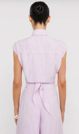 Scanlan Theodore Gingham Tie Front Shirt & Cropped Trouser Set Mauve Size AU 8 for rent on The Volte - image 3