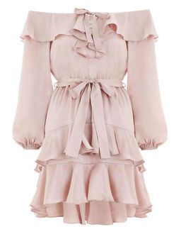 Zimmermann Flounce Off Shoulder Mini Dress Pink Size 8 for rent on The Volte - image 3