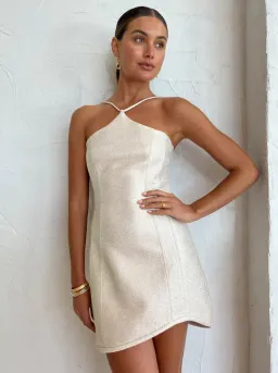 Manning Cartell Super Luxe Halter Mini Dress Gold Size 8 for rent on The Volte - image 2