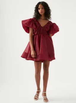 Aje Gretta Organza Mini Dress Burgundy Size 10 for rent on The Volte - image 1