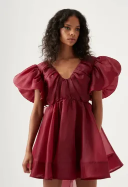 Aje Gretta Organza Mini Dress Burgundy Size 10 for rent on The Volte - image 2