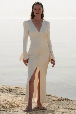 Shona Joy La Lune Frill Cuff Bias Midi Dress Cream Size 8 / S for rent on The Volte - image 3