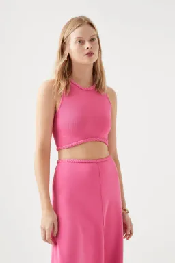 Aje Elm Braided Knit Tank Top Pink Size L / Au 12 for rent on The Volte - image 5