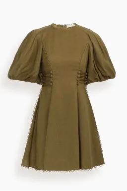 Zimmermann Linen Mini Dress Khaki Size 0 / Au 8 for rent on The Volte - image 2