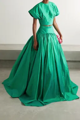 Christopher John Rogers Silk Taffeta Maxi Skirt Green Size 8 for rent on The Volte - image 1