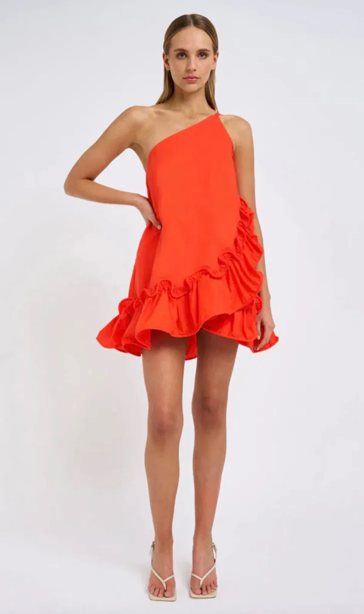 By Johnny Rope Frill Asymmetric Mini Dress Red Size 10 - Image 1