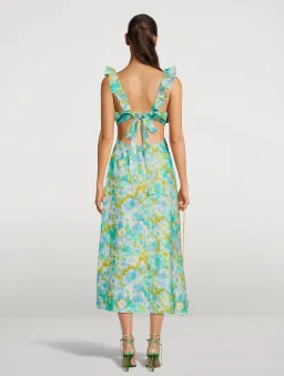 Zimmermann Aqua Ikat Floral Frilled High Tide Midi Dress Size 2/AU 12 for rent on The Volte - image 4