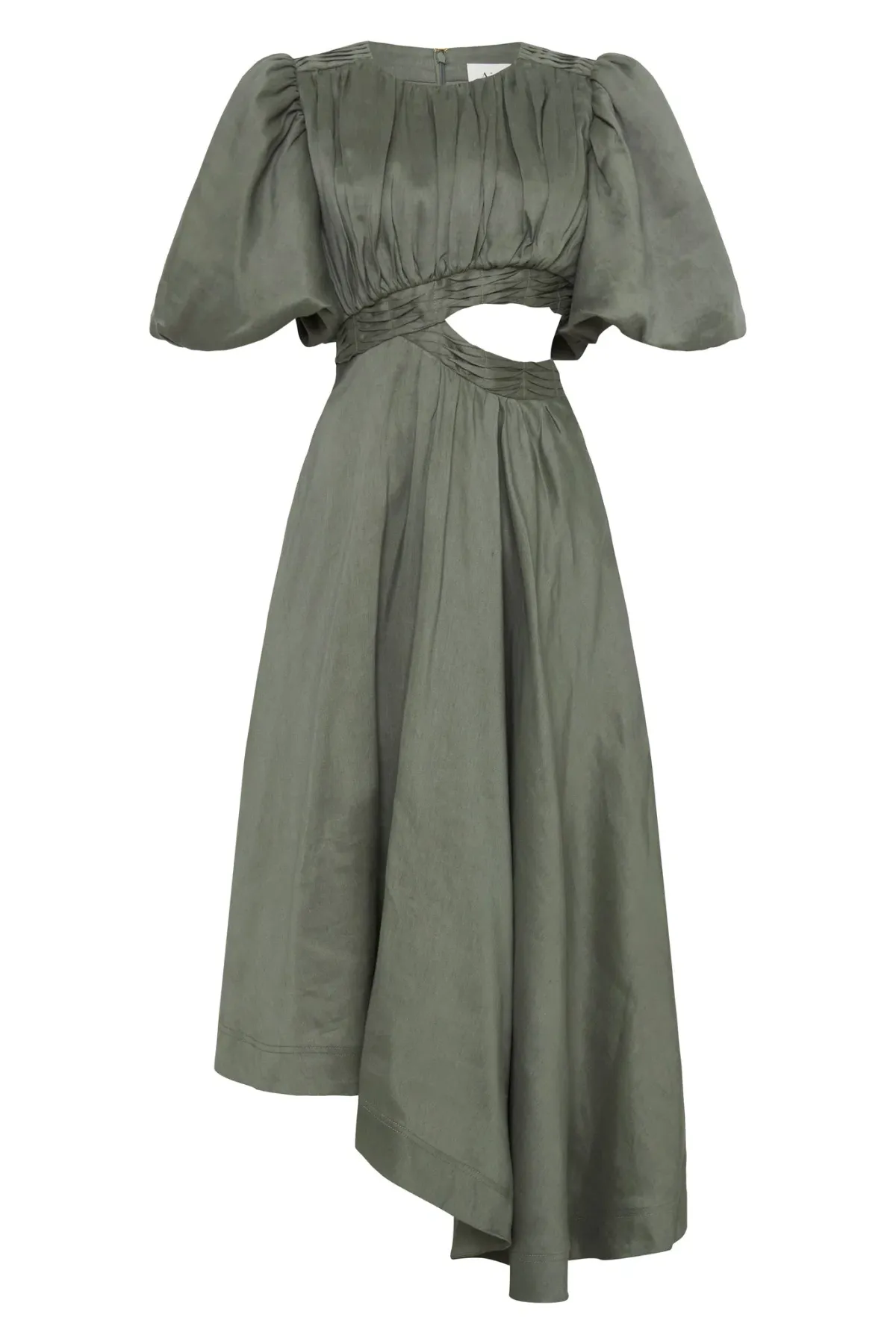 Aje Tidal Tucked Cut Out Midi Dress Green Size 8 - Image 4