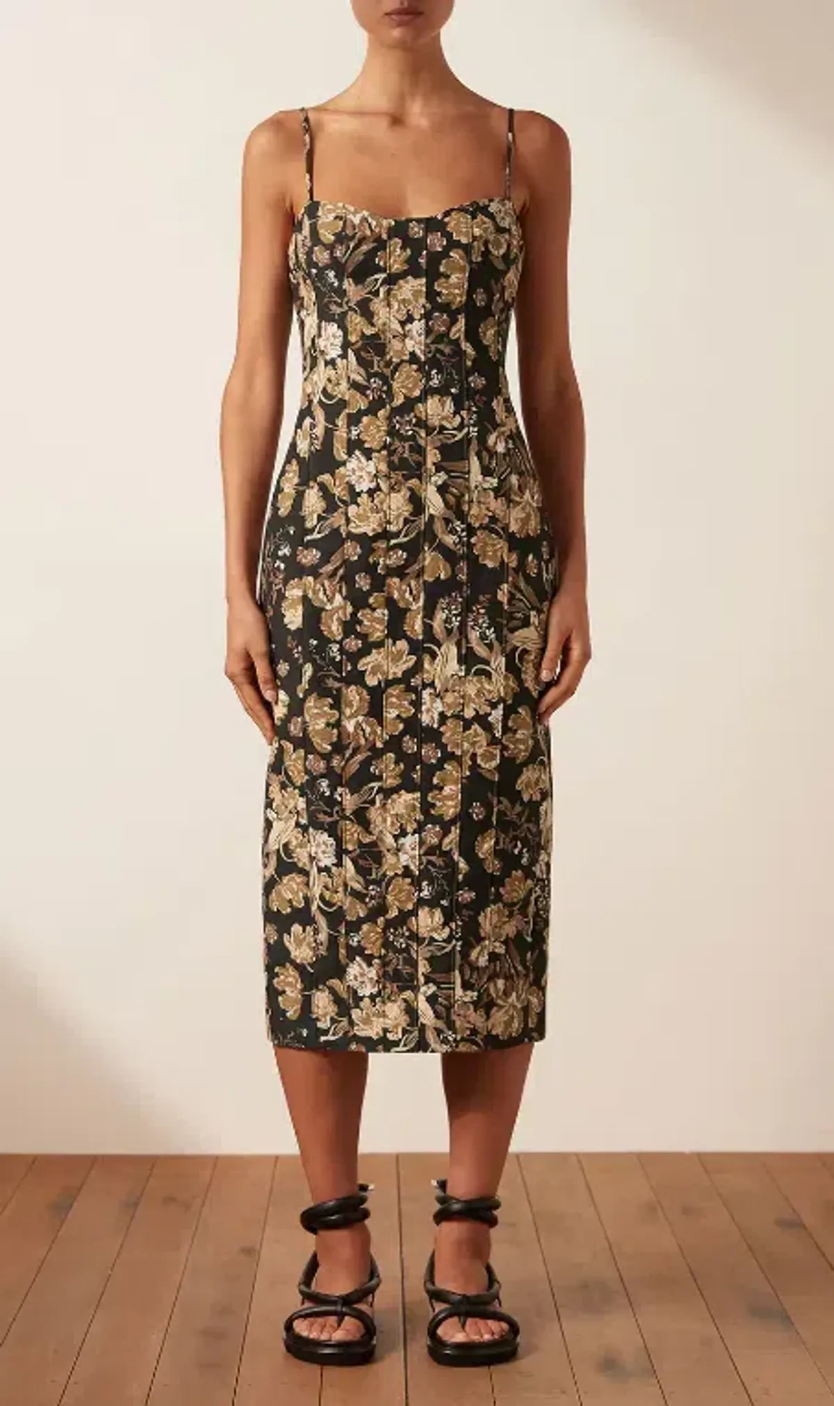 Shona Joy Palermo Linen Fitted Midi Dress Black Size AU 10 - Image 1