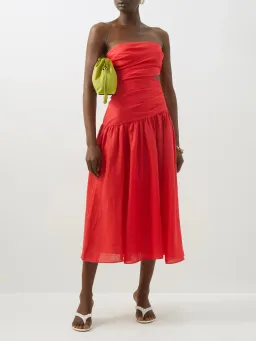 Zimmermann Lyre Wrap Tie Side Midi Dress Red Size 0 / Au 8 for rent on The Volte - image 1