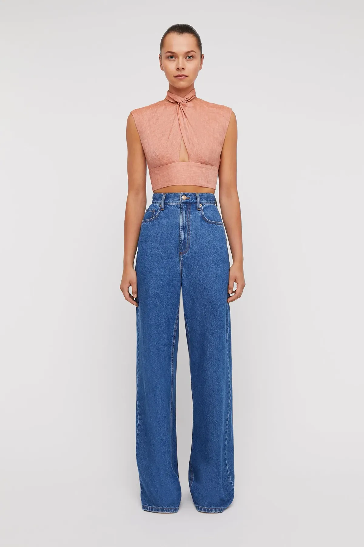 Scanlan Theodore Italian Linen Trouser And Turban Twist Top Set Pink Size 8 - Image 4