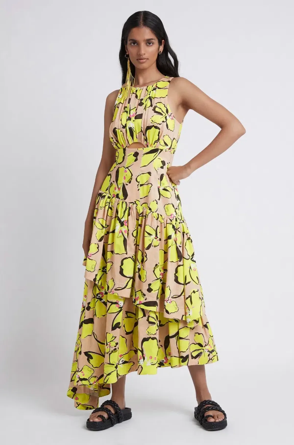 AJE Pelicano Racer Asymmetric Tiered Dress Citrus Bloom Size 10 - Image 3