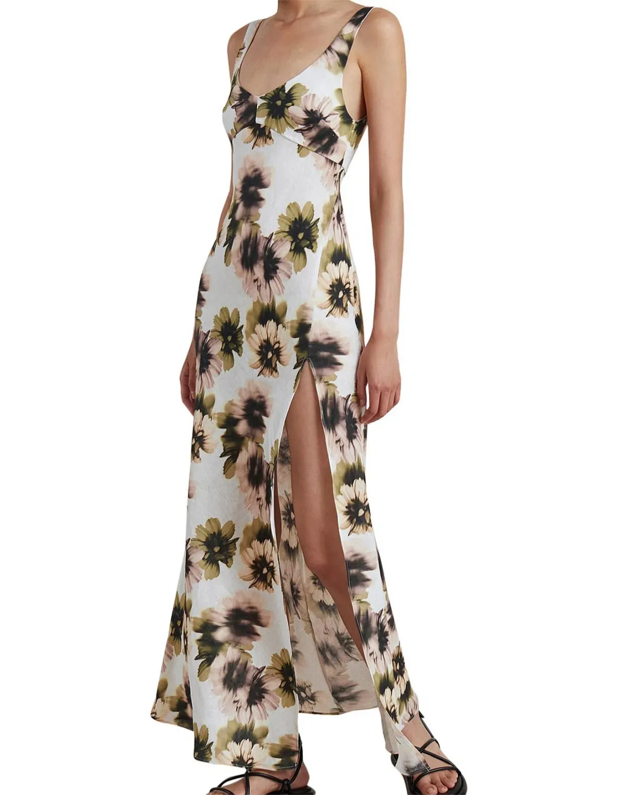 Bec & Bridge Bloom Bias Cut With High Split Linen Maxi Dress Floral Size 12 / L - Image 4