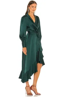 Zimmermann Silk Wrap Midi Dress in Forest Green Size 0P / Au 6 for rent on The Volte - image 2