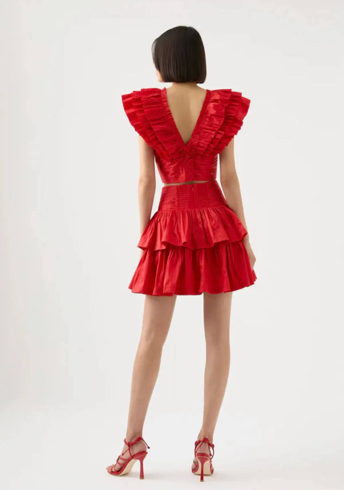 Aje Rhythmic Frill Bodice & Tiered Mini Skirt Set Scarlet Size 10 - Image 2