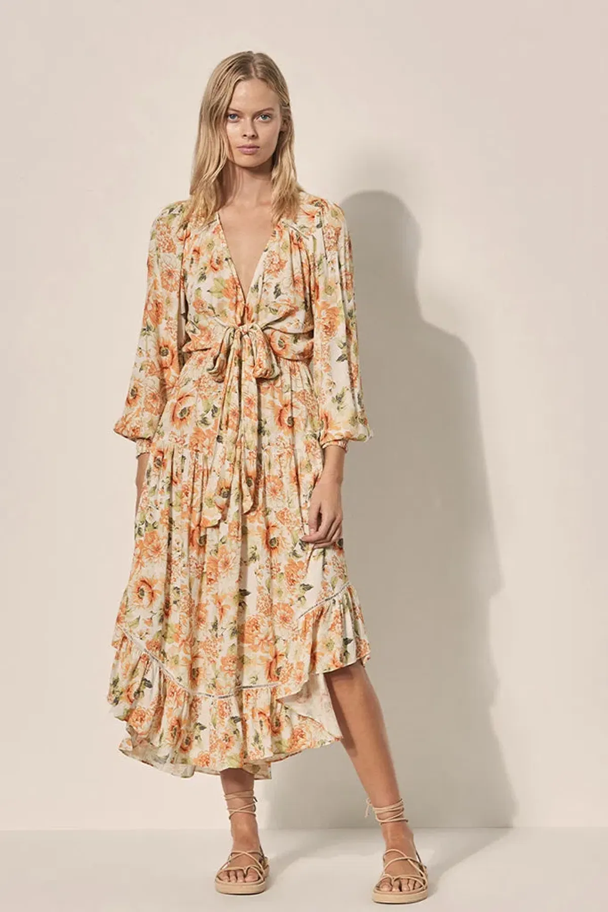 Kivari Everly Tie Front Midi Dress Floral Size 6 - Image 2