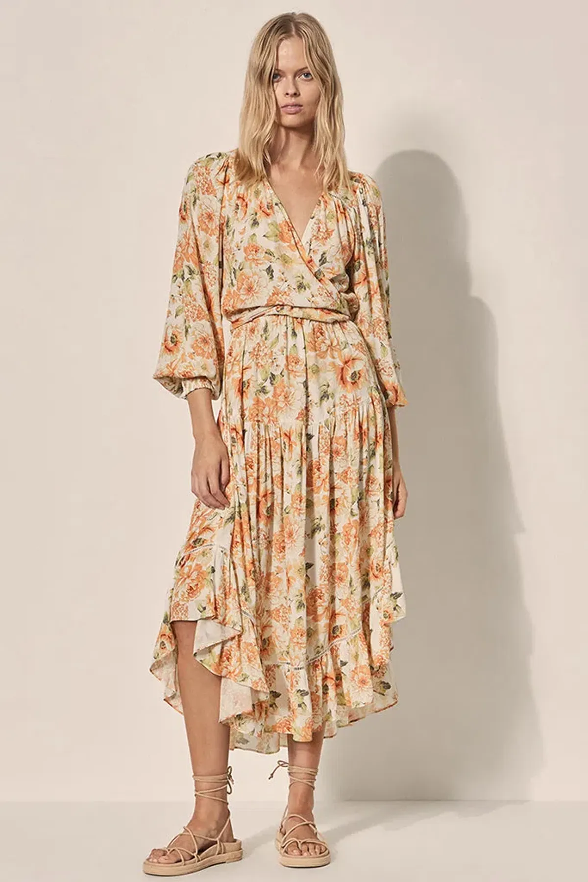 Kivari Everly Tie Front Midi Dress Floral Size 6 - Image 1