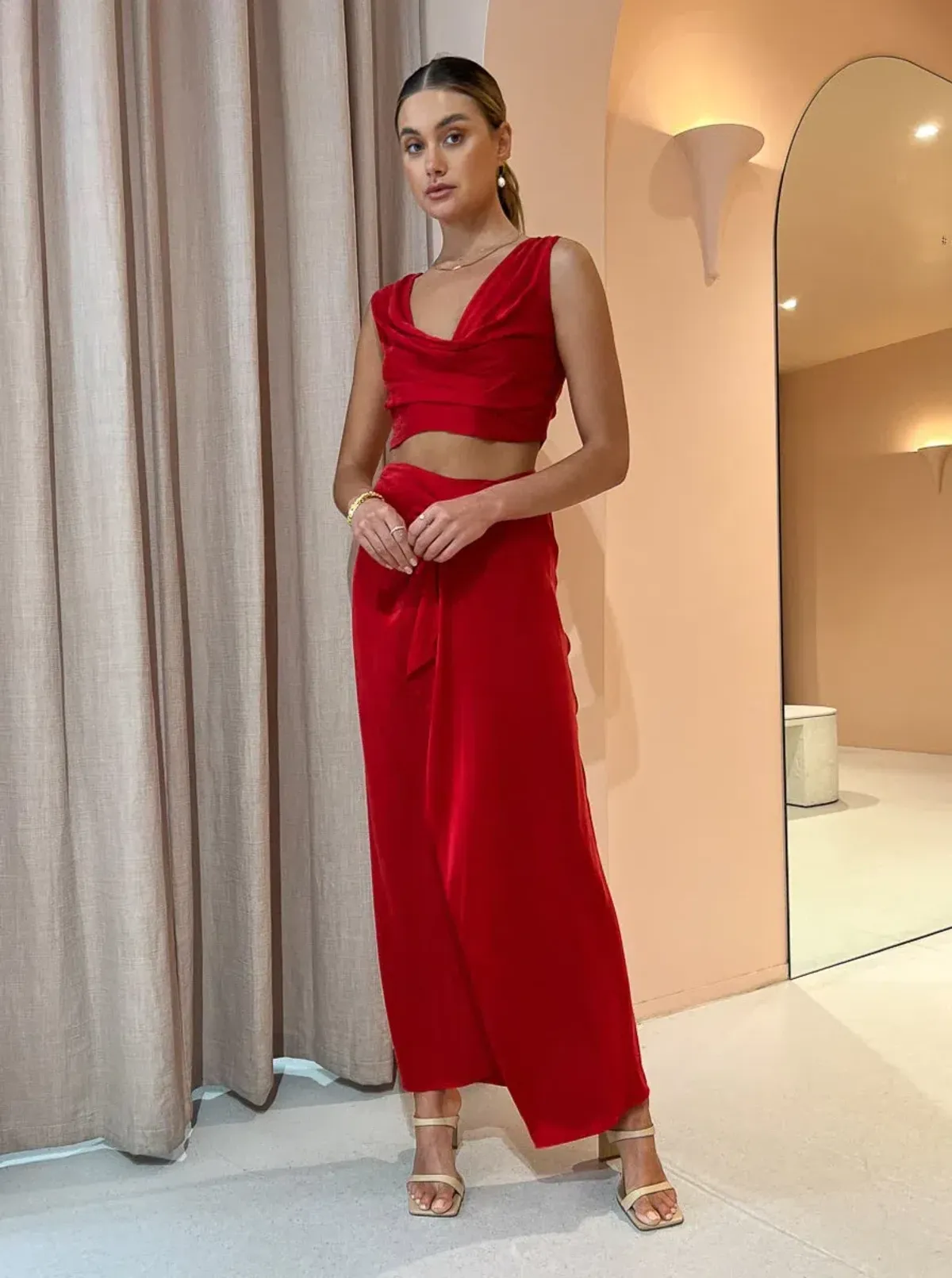 One Fell Swoop Marni Crop and Review Skirt Set Red Size 8 - Image 1