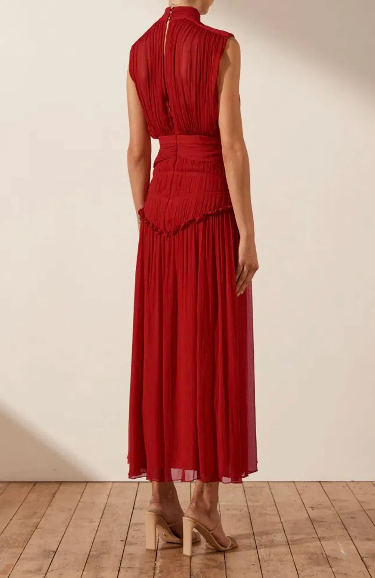 Shona Joy Clemence Lèonie High Neck Midi Dress Red Size 8  - Image 3