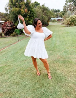 Aje Casa Puff Sleeve Mini Dress Ivory Size 12  for rent on The Volte - image 3