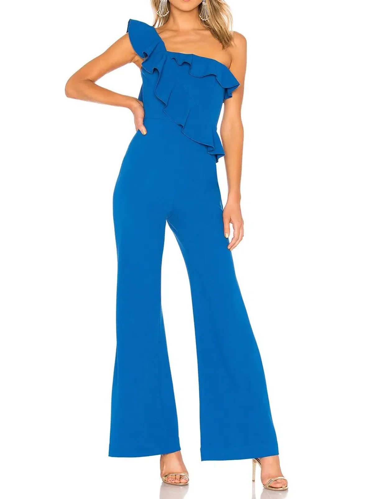 Rebecca Vallance Caspian One Shoulder Jumpsuit Cobalt Blue Size 10 - Image 1
