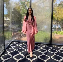 Shona Joy Luxe Twist Front Balloon Sleeve Midi Dress Pink Size 6 / XS for rent on The Volte - image 3