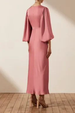 Shona Joy Luxe Twist Front Balloon Sleeve Midi Dress Pink Size 6 / XS for rent on The Volte - image 2