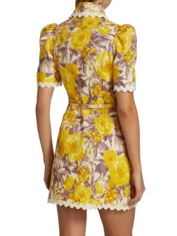 Zimmermann The High Tide Ric Rac Mini Dress in Yellow Ikat Floral  Size 0/Au 8  for rent on The Volte - image 2