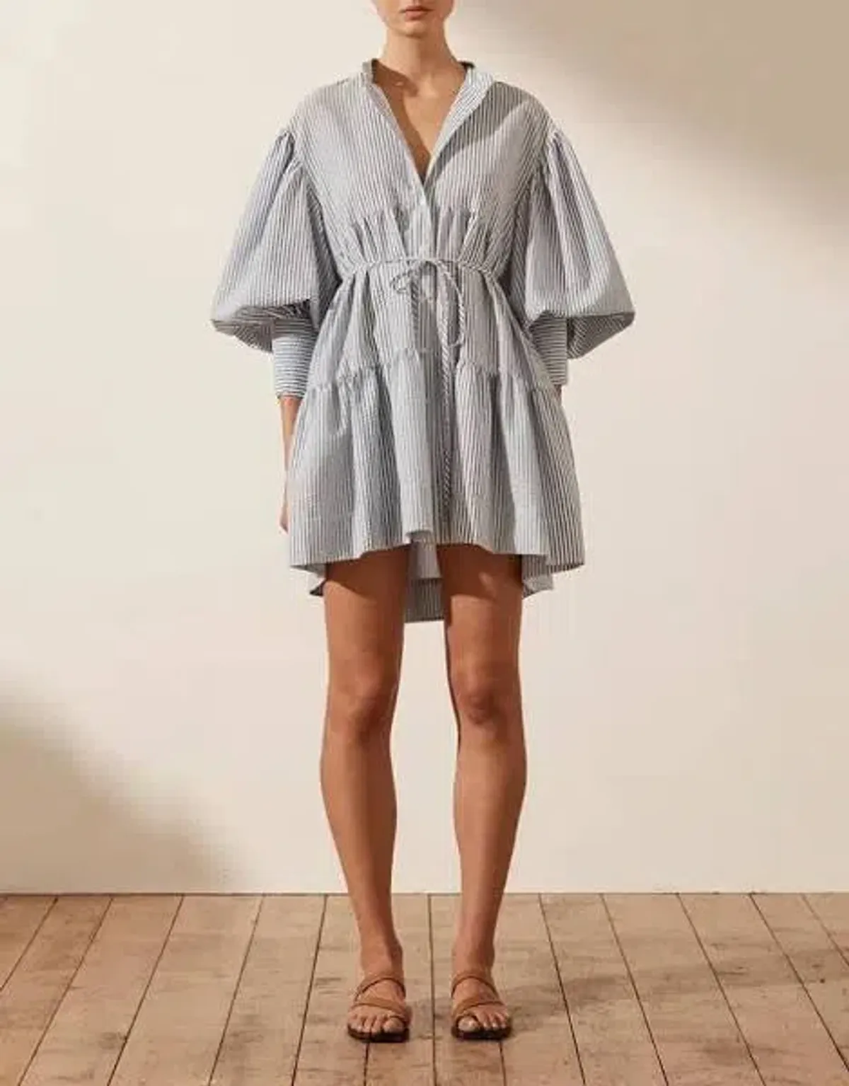 Shona Joy Roberta Balloon Sleeve Tiered Mini Dress Blue Size 12 / L - Image 4