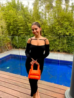 Jacquemus Sierra Off-the-shoulder Embellished Ribbed-knit Midi Dress Black Size AU 10 for rent on The Volte - image 1